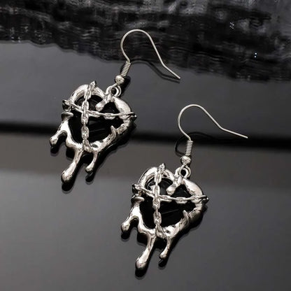 Gothic Red Crystal Lava Heart Pendant Earring