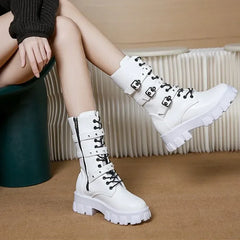 Punk Zipper Motorcycle Mid-Calf Gothic Boot