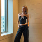 Pleated Bow Strapless Y2K Tank Crop Top
