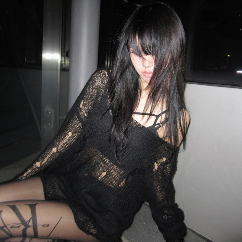 Distressed Gothic Mesh Top