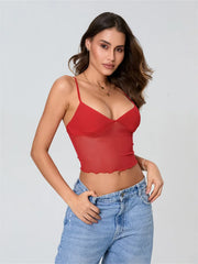 Tulle Patchwork Slim Fit Crop Top
