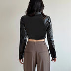 Button Detail Short Faux Leather Jacket