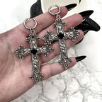 Gothic Large Silver Cross Wedding Drop Earring
