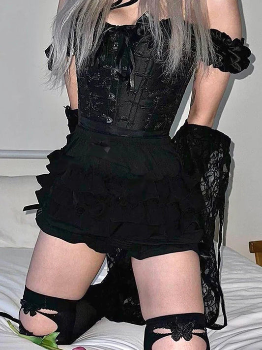 Bow Patchwork High Waist Skirt