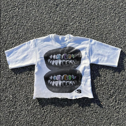 Hip Hop Teeth Graphic Cotton Oversized T-shirt