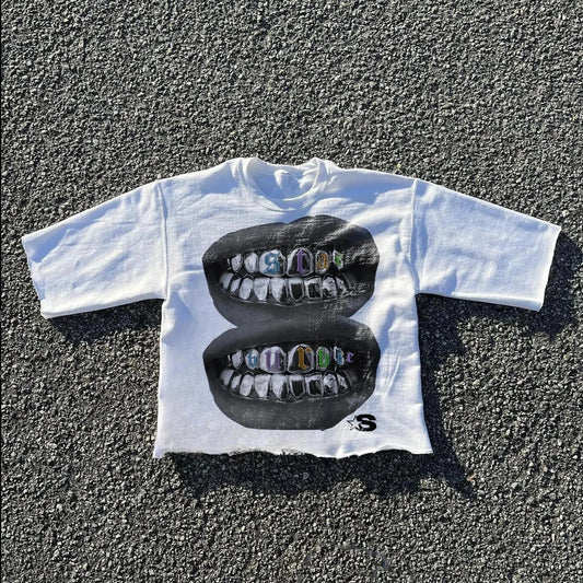 Hip Hop Teeth Graphic Cotton Oversized T-shirt