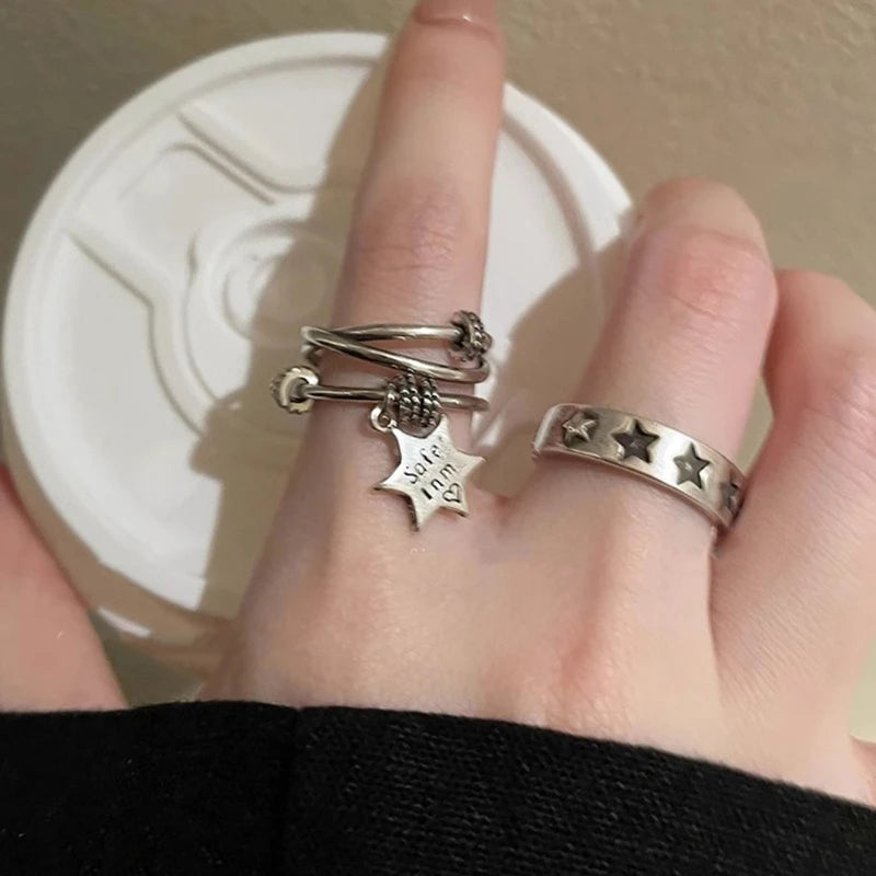 Gothic Harajuku Metal Pentagram Star Ring Main image