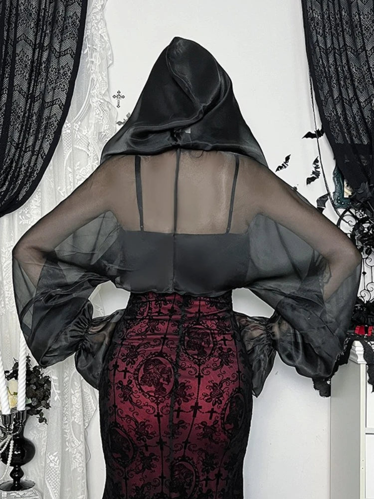 Hooded Long Sleeve Mesh Top