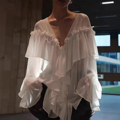 Sheer Chiffon Ruffle Blouse