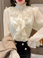 Ruffled Flare Sleeve Mesh Blouse