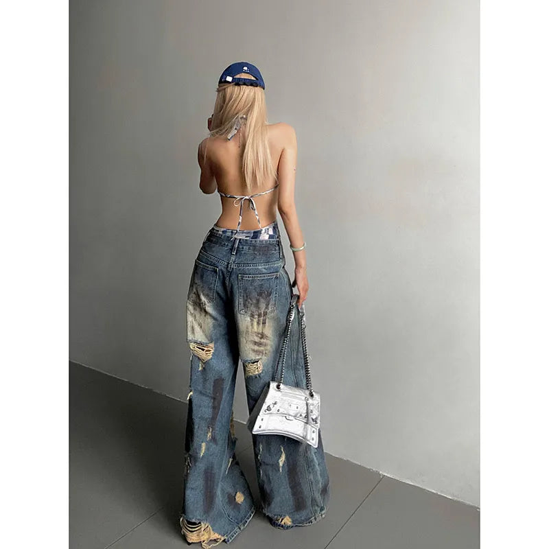Ripped Gothic Blue Harajuku Pant