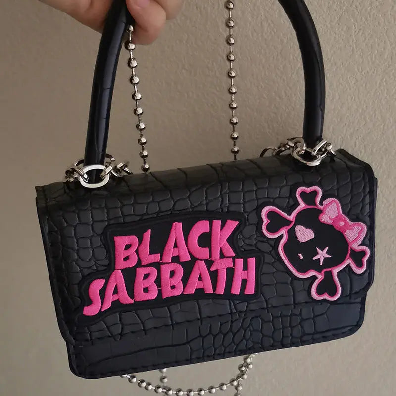 Harajuku Y2K Gothic Punk Chain Handle Casual Crossbody Vintage Black Bag Halloween