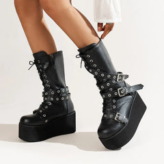 Big Size Women Lace Up Buckle Platform Gothic Boot