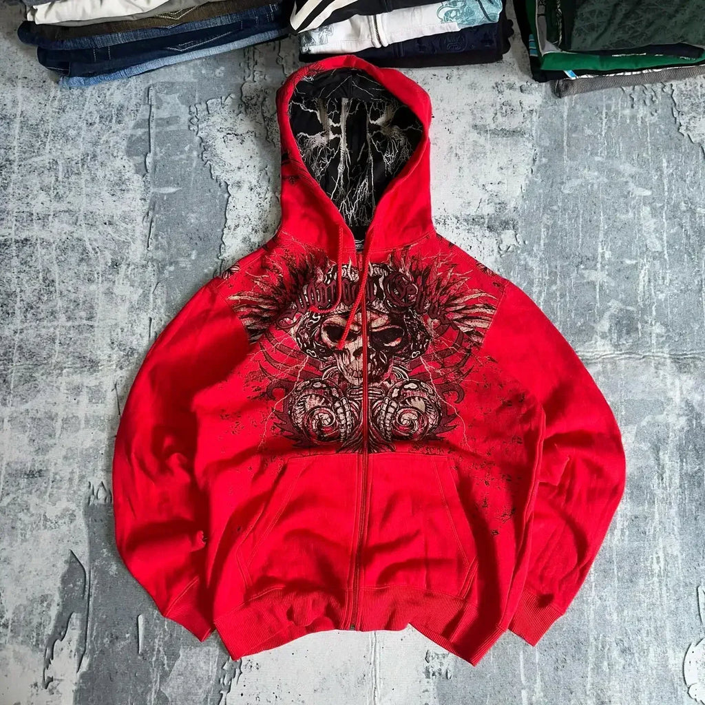 Gothic Oversized Pattern Zip Hoodie