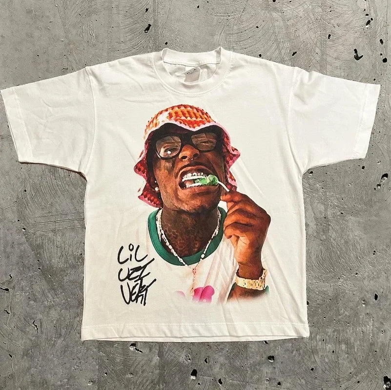 Portrait Print Round Neck Cotton T-shirt