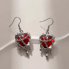 Gothic Red Crystal Lava Heart Pendant Earring