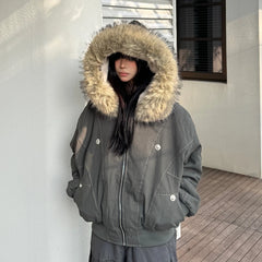 Fur Collar Fleece Parka Coat