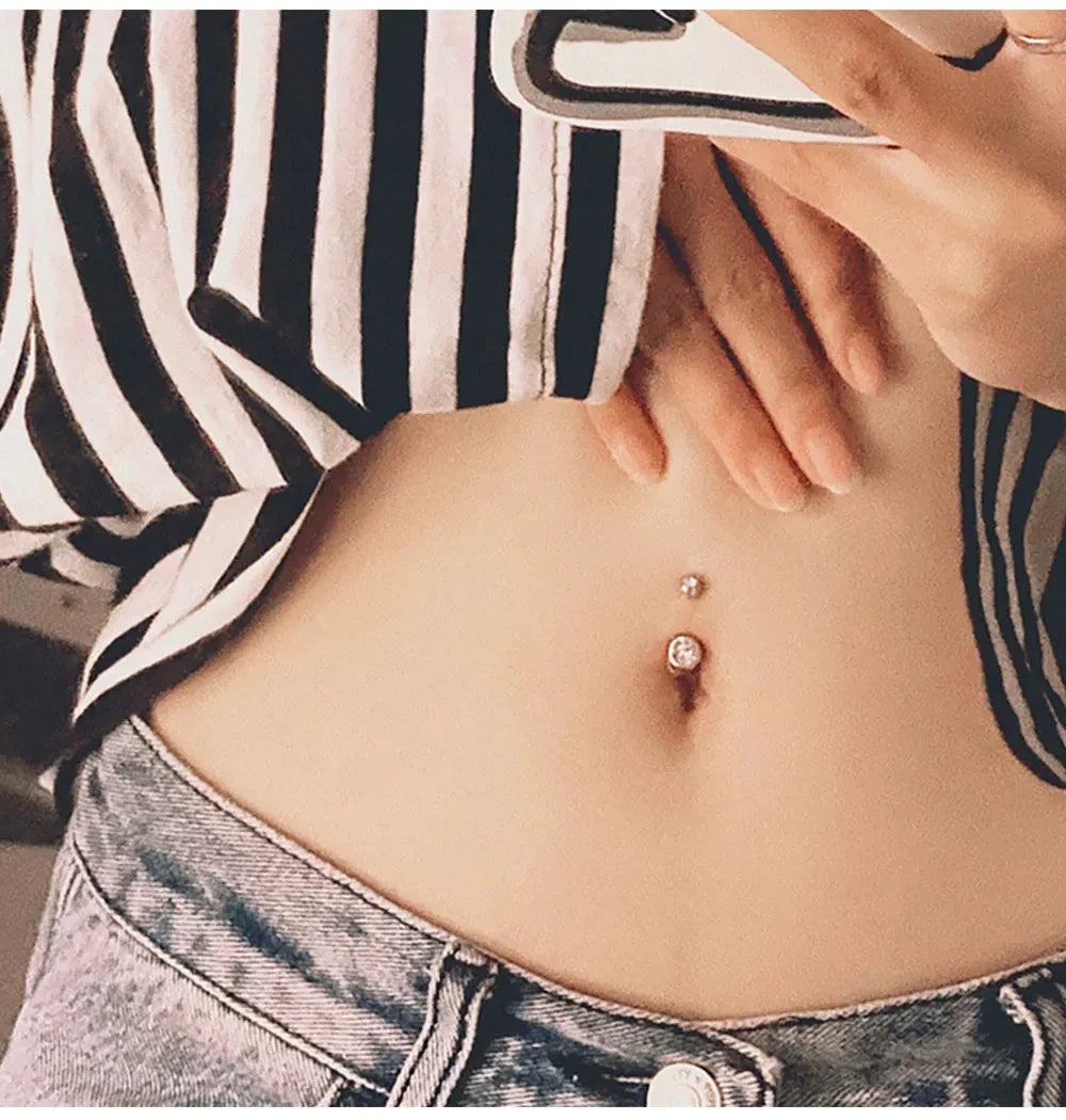Double Gem Gothic Rhinestone Belly Ring