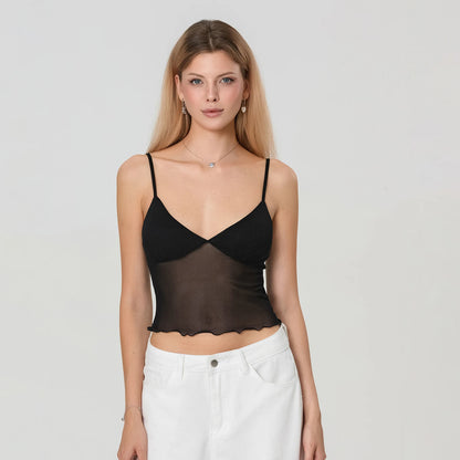 Tulle Patchwork Slim Fit Crop Top