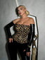 Leopard Print Leather Gloves+Chest Wrap Crop Top