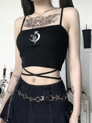 Gothic Print Suspender Slim Crop Top