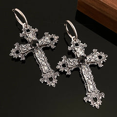 Gothic Large Silver Cross Wedding Drop Earring