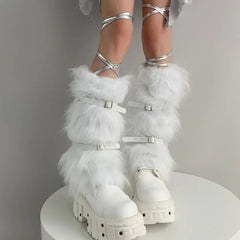 Gothic Cross Strap Fur Rabbit Sock