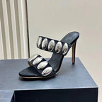 Metal Decor Gothic Suede Slippers High Heel