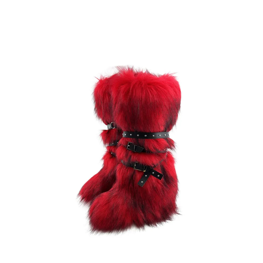 Faux Fur Wedge Platform Brown Gothic Winter Knee Boot