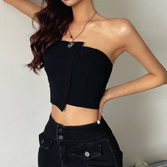 Irregular Strapless Zipper Tube Summer Crop Top