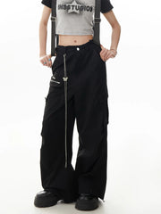 Grey Gothic Y2K Cargo Parachute Pant