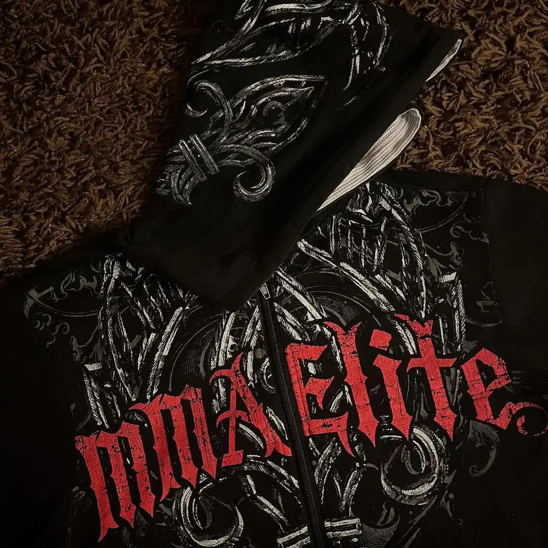 American Gothic Skull Oversize Zipper Hoodie