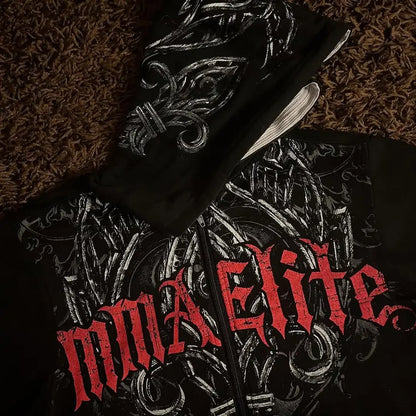 American Gothic Skull Oversize Zipper Hoodie