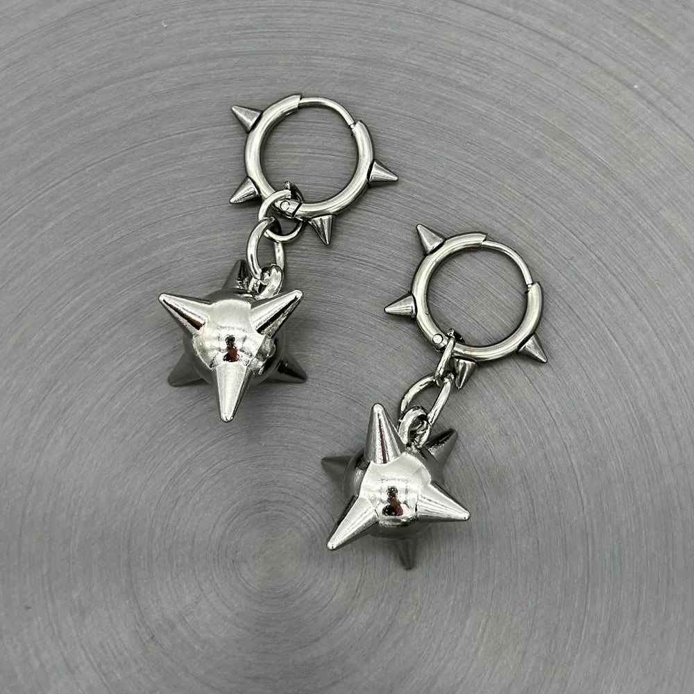 Gothic Spiked Ball Rivet Hoop Drop Earring