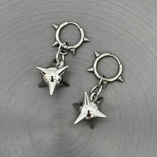 Gothic Spiked Ball Rivet Hoop Drop Earring
