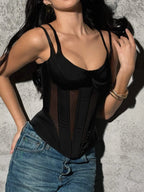 Patchwork Lace See Through Tank Crop Top