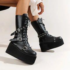 Big Size Women Lace Up Buckle Platform Gothic Boot