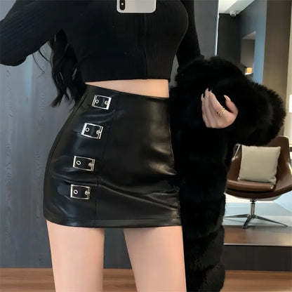 PU Leather Punk Bodycon Skirt