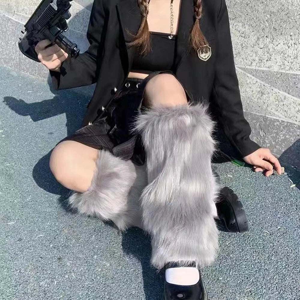 Gothic Furry Boot Cover Leg Sock