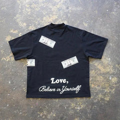 Hip Hop Money Graphic Cotton Oversized T-shirt