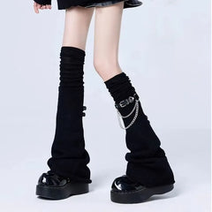 Gothic Over Knee Leather Buckle Sock