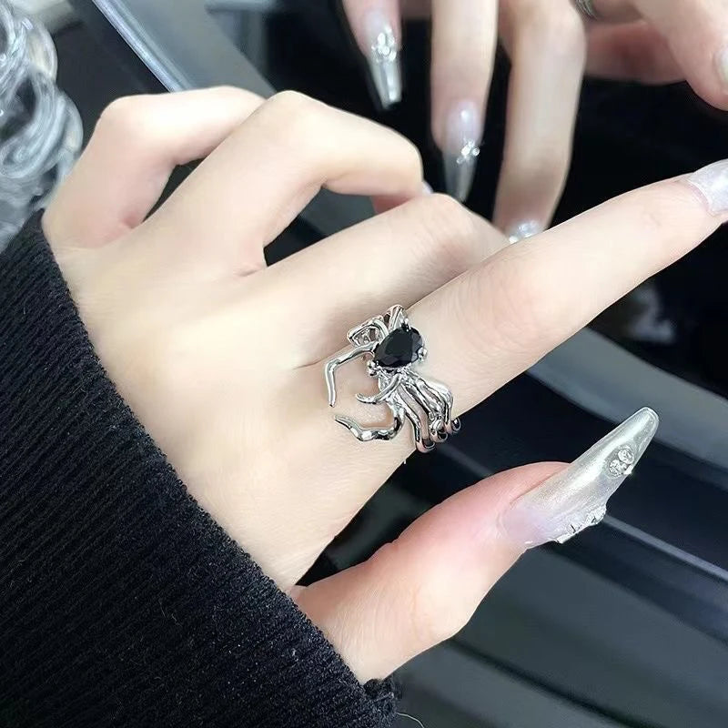 Electroplating Black Heart Gothic Spider Web Ring