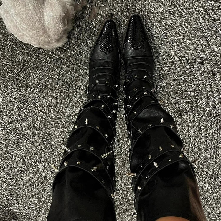 Gullick Sexy Punk Pointed Toe Wedge Gothic Boot