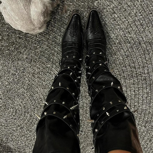 Gullick Sexy Punk Pointed Toe Wedge Gothic Boot