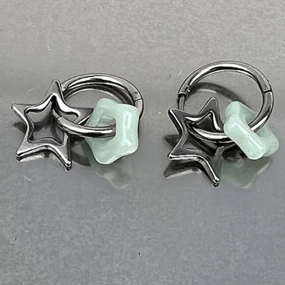 Punk Star Cross Silver Hollow Heart Earring