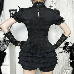 Bandage Corset Puff Sleeve Blouse