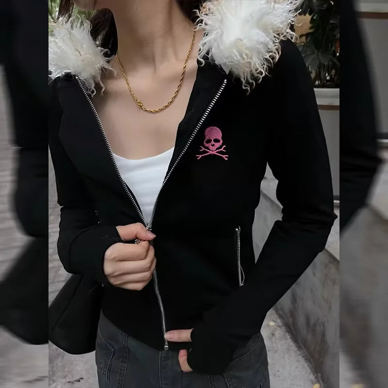 Gothic Skull Print Zip Hoodie Main image