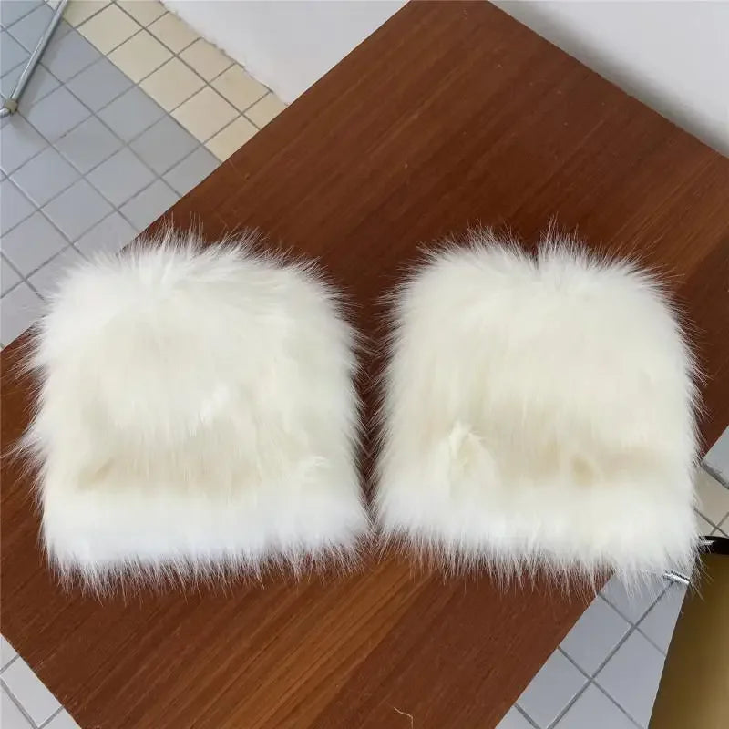 Gothic White Fur Boot Cover Sock