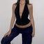 Deep V-Neck Halter Hollow Out Crop Top