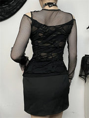 Gothic Mesh Mock Neck Sheer Blouse